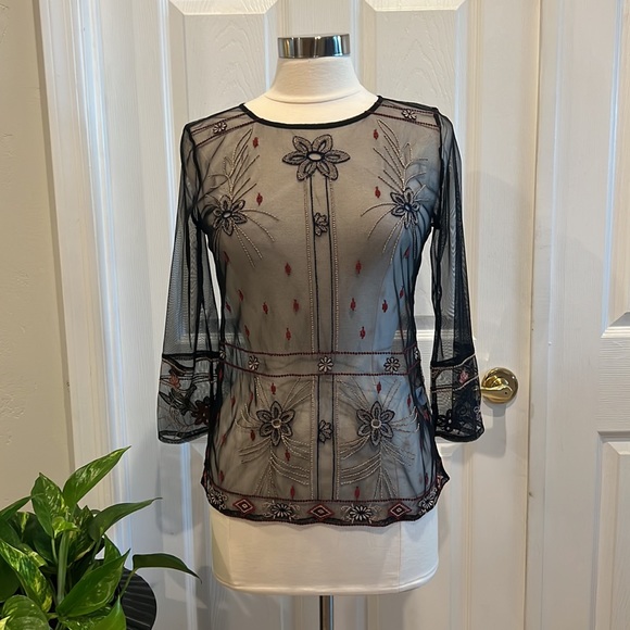 New York & Company Tops - NWOT New York and Company Sheer Embroidered Top